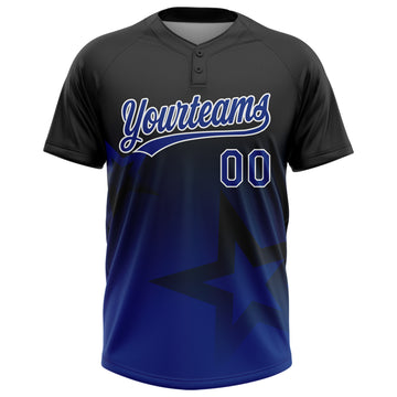 Custom Black Royal-White Gradient Style Twinkle Star Two-Button Unisex Softball Jersey