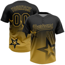 Загрузить изображение в средство просмотра галереи, Custom Black Old Gold Gradient Style Twinkle Star Two-Button Unisex Softball Jersey
