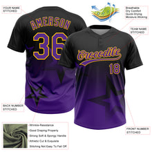 Загрузить изображение в средство просмотра галереи, Custom Black Purple-Gold Gradient Style Twinkle Star Two-Button Unisex Softball Jersey
