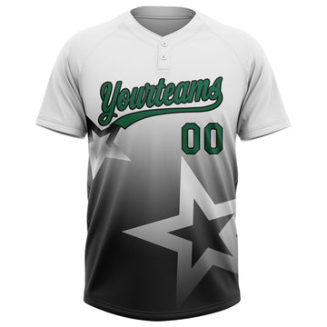 Custom White Kelly Green-Black Gradient Style Twinkle Star Two-Button Unisex Softball Jersey