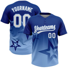 Charger l'image dans la galerie, Custom Royal White-Light Blue Gradient Style Twinkle Star Two-Button Unisex Softball Jersey
