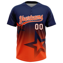 Charger l'image dans la galerie, Custom Navy Orange-White Gradient Style Twinkle Star Two-Button Unisex Softball Jersey
