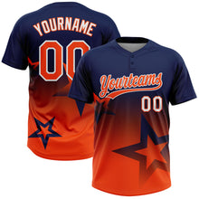 Charger l'image dans la galerie, Custom Navy Orange-White Gradient Style Twinkle Star Two-Button Unisex Softball Jersey

