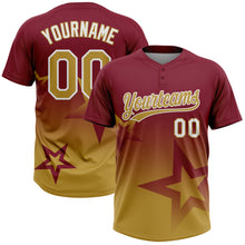 Загрузить изображение в средство просмотра галереи, Custom Crimson Old Gold-White Gradient Style Twinkle Star Two-Button Unisex Softball Jersey
