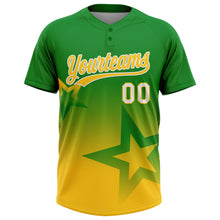 Laden Sie das Bild in den Galerie-Viewer, Custom Grass Green Yellow-White Gradient Style Twinkle Star Two-Button Unisex Softball Jersey

