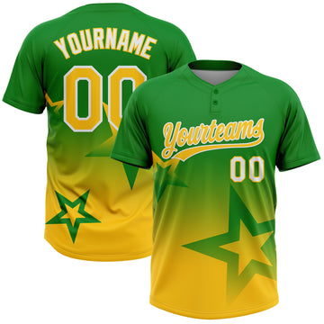 Custom Grass Green Yellow-White Gradient Style Twinkle Star Two-Button Unisex Softball Jersey