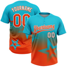 Laden Sie das Bild in den Galerie-Viewer, Custom Lakes Blue Orange-White Gradient Style Twinkle Star Two-Button Unisex Softball Jersey
