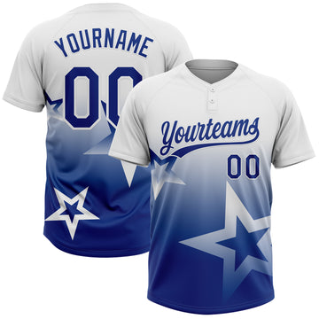 Custom White Royal Gradient Style Twinkle Star Two-Button Unisex Softball Jersey
