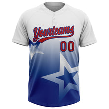 Laden Sie das Bild in den Galerie-Viewer, Custom White Red-Royal Gradient Style Twinkle Star Two-Button Unisex Softball Jersey
