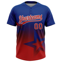 Laden Sie das Bild in den Galerie-Viewer, Custom Royal Red-White Gradient Style Twinkle Star Two-Button Unisex Softball Jersey
