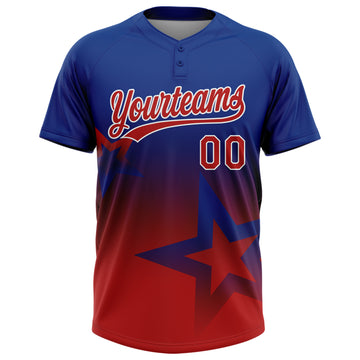 Custom Royal Red-White Gradient Style Twinkle Star Two-Button Unisex Softball Jersey