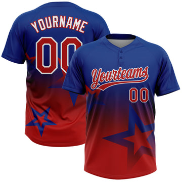 Custom Royal Red-White Gradient Style Twinkle Star Two-Button Unisex Softball Jersey