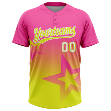 Custom Pink Neon Yellow-White Gradient Style Twinkle Star Two-Button Unisex Softball Jersey