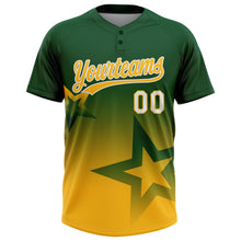Laden Sie das Bild in den Galerie-Viewer, Custom Green Gold-White Gradient Style Twinkle Star Two-Button Unisex Softball Jersey
