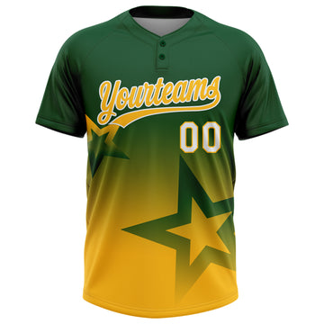 Custom Green Gold-White Gradient Style Twinkle Star Two-Button Unisex Softball Jersey