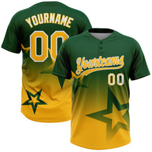 Laden Sie das Bild in den Galerie-Viewer, Custom Green Gold-White Gradient Style Twinkle Star Two-Button Unisex Softball Jersey
