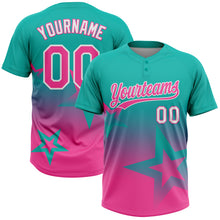 Laden Sie das Bild in den Galerie-Viewer, Custom Aqua Pink-White Gradient Style Twinkle Star Two-Button Unisex Softball Jersey
