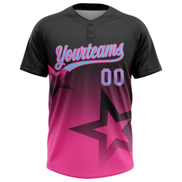 Custom Black Light Blue-Pink Gradient Style Twinkle Star Two-Button Unisex Softball Jersey