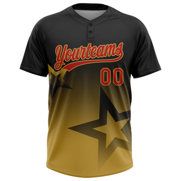 Custom Black Red-Old Gold Gradient Style Twinkle Star Two-Button Unisex Softball Jersey