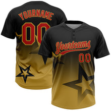 Load image into Gallery viewer, Custom Black Red-Old Gold Gradient Style Twinkle Star Two-Button Unisex Softball Jersey
