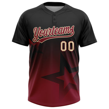 Custom Black Crimson-Cream Gradient Style Twinkle Star Two-Button Unisex Softball Jersey