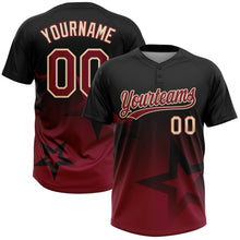 Laden Sie das Bild in den Galerie-Viewer, Custom Black Crimson-Cream Gradient Style Twinkle Star Two-Button Unisex Softball Jersey
