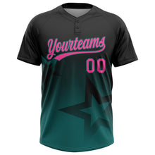 Laden Sie das Bild in den Galerie-Viewer, Custom Black Pink-Teal Gradient Style Twinkle Star Two-Button Unisex Softball Jersey
