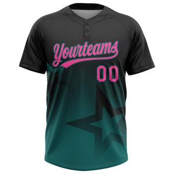 Custom Black Pink-Teal Gradient Style Twinkle Star Two-Button Unisex Softball Jersey
