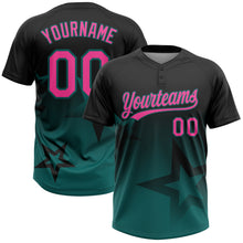 Laden Sie das Bild in den Galerie-Viewer, Custom Black Pink-Teal Gradient Style Twinkle Star Two-Button Unisex Softball Jersey
