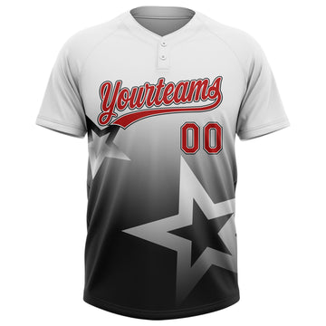 Custom White Red-Black Gradient Style Twinkle Star Two-Button Unisex Softball Jersey
