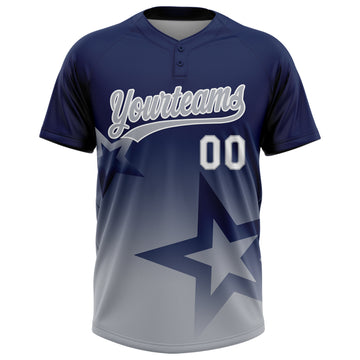 Custom Navy Gray-White Gradient Style Twinkle Star Two-Button Unisex Softball Jersey