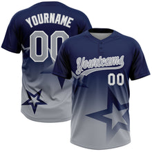 Charger l'image dans la galerie, Custom Navy Gray-White Gradient Style Twinkle Star Two-Button Unisex Softball Jersey
