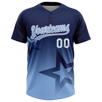 Custom Navy Light Blue-White Gradient Style Twinkle Star Two-Button Unisex Softball Jersey