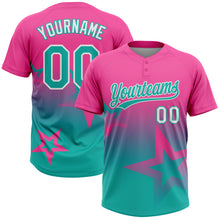 Laden Sie das Bild in den Galerie-Viewer, Custom Pink Aqua-White Gradient Style Twinkle Star Two-Button Unisex Softball Jersey
