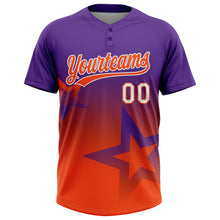 Laden Sie das Bild in den Galerie-Viewer, Custom Purple Orange-White Gradient Style Twinkle Star Two-Button Unisex Softball Jersey
