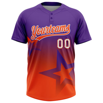 Custom Purple Orange-White Gradient Style Twinkle Star Two-Button Unisex Softball Jersey