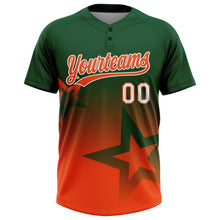 Laden Sie das Bild in den Galerie-Viewer, Custom Green Orange-White Gradient Style Twinkle Star Two-Button Unisex Softball Jersey
