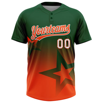 Custom Green Orange-White Gradient Style Twinkle Star Two-Button Unisex Softball Jersey