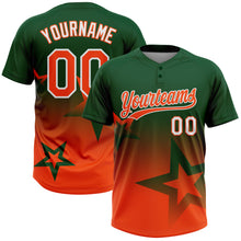 Laden Sie das Bild in den Galerie-Viewer, Custom Green Orange-White Gradient Style Twinkle Star Two-Button Unisex Softball Jersey
