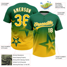 Laden Sie das Bild in den Galerie-Viewer, Custom Kelly Green Yellow-White Gradient Style Twinkle Star Two-Button Unisex Softball Jersey
