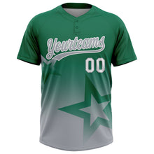 Laden Sie das Bild in den Galerie-Viewer, Custom Kelly Green Gray-White Gradient Style Twinkle Star Two-Button Unisex Softball Jersey
