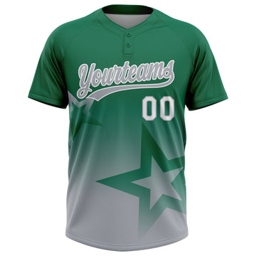Custom Kelly Green Gray-White Gradient Style Twinkle Star Two-Button Unisex Softball Jersey