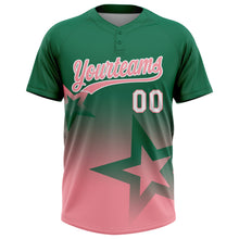Laden Sie das Bild in den Galerie-Viewer, Custom Kelly Green Medium Pink-White Gradient Style Twinkle Star Two-Button Unisex Softball Jersey
