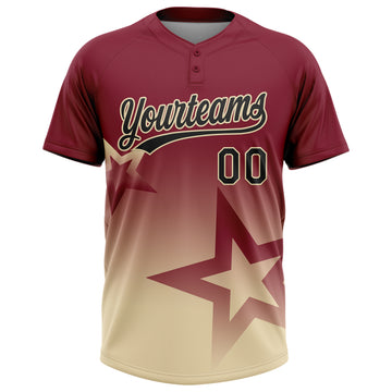 Custom Crimson Black-Cream Gradient Style Twinkle Star Two-Button Unisex Softball Jersey
