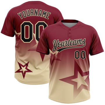 Custom Crimson Black-Cream Gradient Style Twinkle Star Two-Button Unisex Softball Jersey