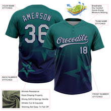 Laden Sie das Bild in den Galerie-Viewer, Custom Teal Gray-Navy Gradient Style Twinkle Star Two-Button Unisex Softball Jersey
