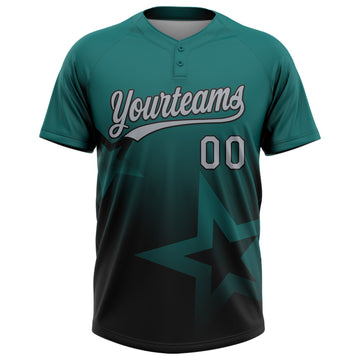 Custom Teal Gray-Black Gradient Style Twinkle Star Two-Button Unisex Softball Jersey