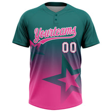 Laden Sie das Bild in den Galerie-Viewer, Custom Teal Pink-White Gradient Style Twinkle Star Two-Button Unisex Softball Jersey
