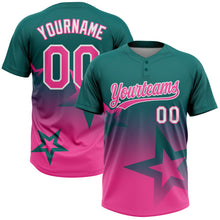 Laden Sie das Bild in den Galerie-Viewer, Custom Teal Pink-White Gradient Style Twinkle Star Two-Button Unisex Softball Jersey
