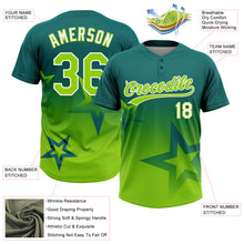Laden Sie das Bild in den Galerie-Viewer, Custom Teal Neon Green-White Gradient Style Twinkle Star Two-Button Unisex Softball Jersey
